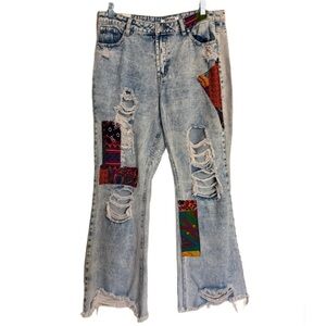 Almost Famous Vintage Jeans Size 15 Acid Wash Patch Distressed Destroyed Flare